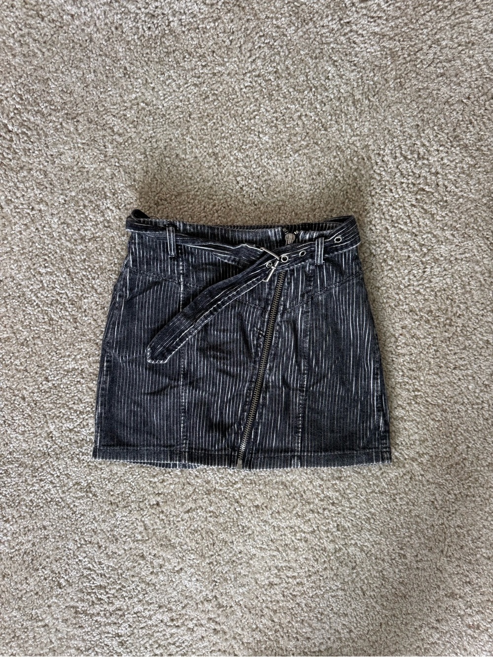 Honey Punch Black Pinstriped Denim Mini Skirt with Belt